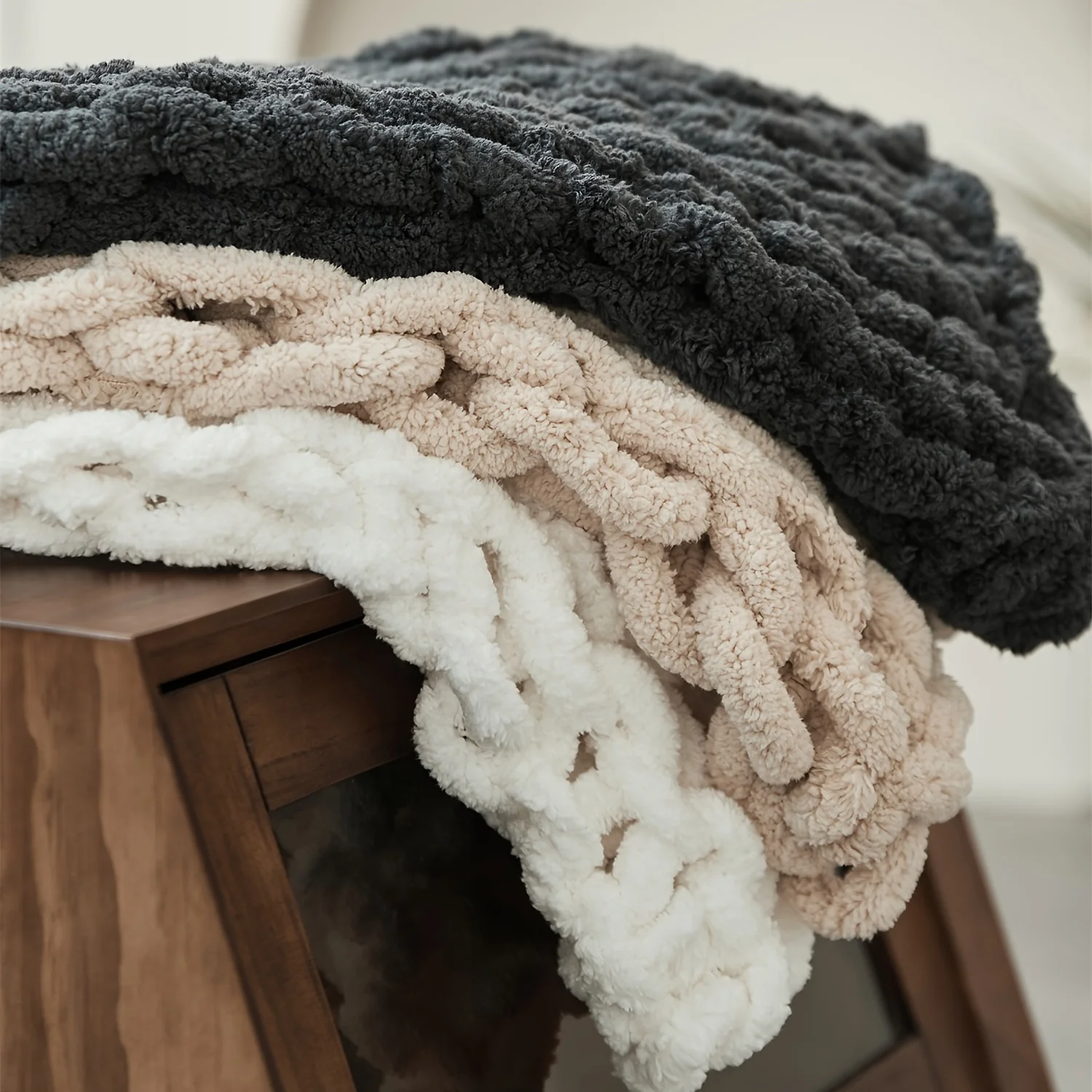 Throw Blanket Chunky Knit - Handmade Chunky Knitted Blanket Tightness Braided