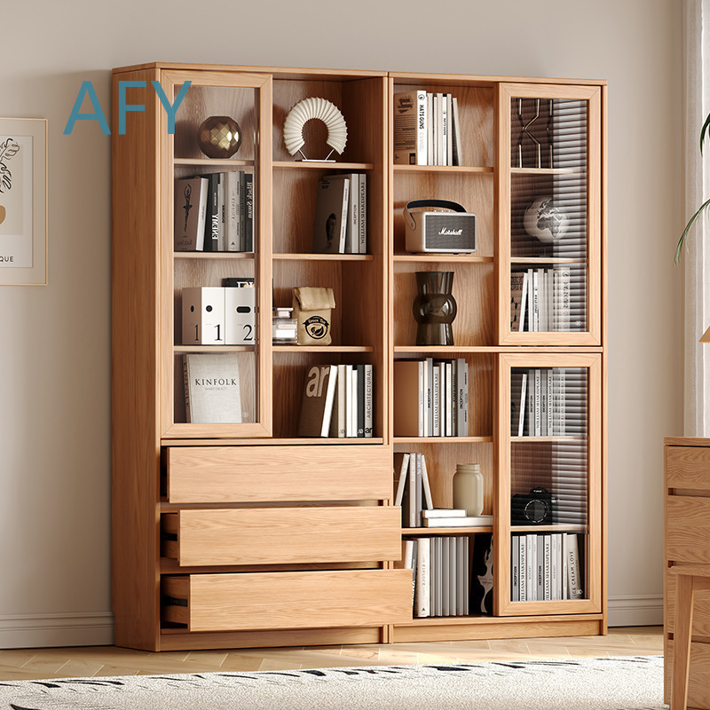 Solid Oak Bookcase with Slidin - đánh giá và giá Muji Home Storage
